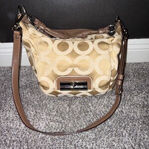 Coach signature tan op logo boho shoulder bag